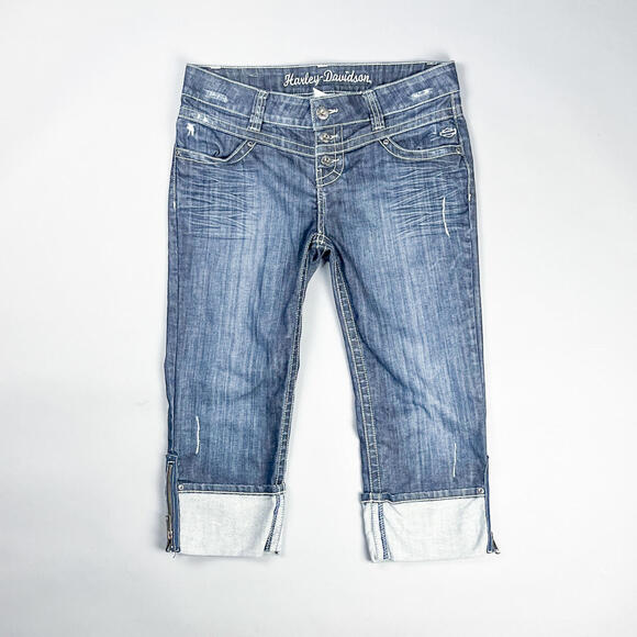 Vintage Harley-Davidson Women's Cropped Low Rise Denim Jeans - Picture 1 of 9